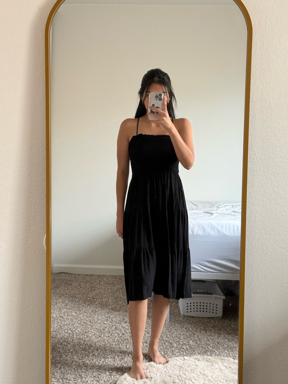 Women’s Black Smocked Midi Dress